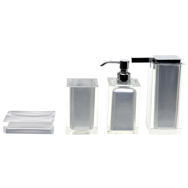 Bathroom Accessory Set, Gedy RA200-73, Silver Finish Accessory Set Crafted of Thermoplastic Resins